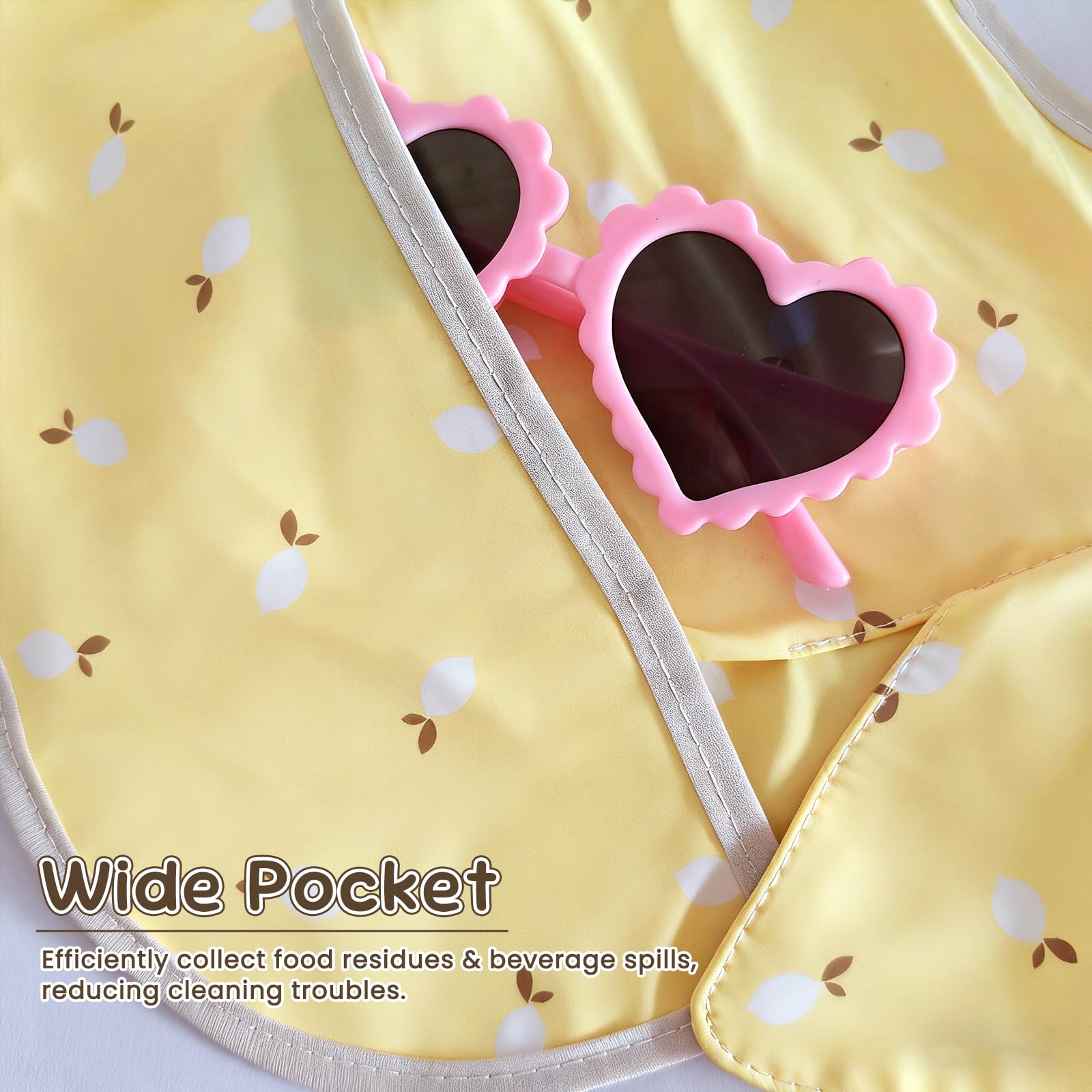 Baby Bibs for Eating Baby Feeding Bibs with Large Food Catcher Waterproof Wipeable Mess Proof Adjustable Fit for 0-5 Years - Image 3