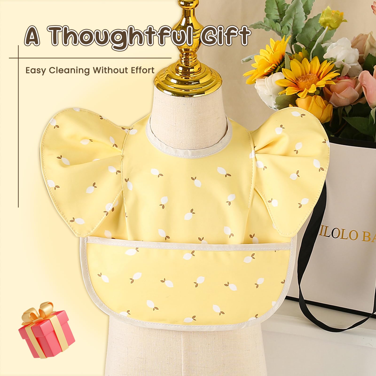 Baby Bibs for Eating Baby Feeding Bibs with Large Food Catcher Waterproof Wipeable Mess Proof Adjustable Fit for 0-5 Years - Image 6