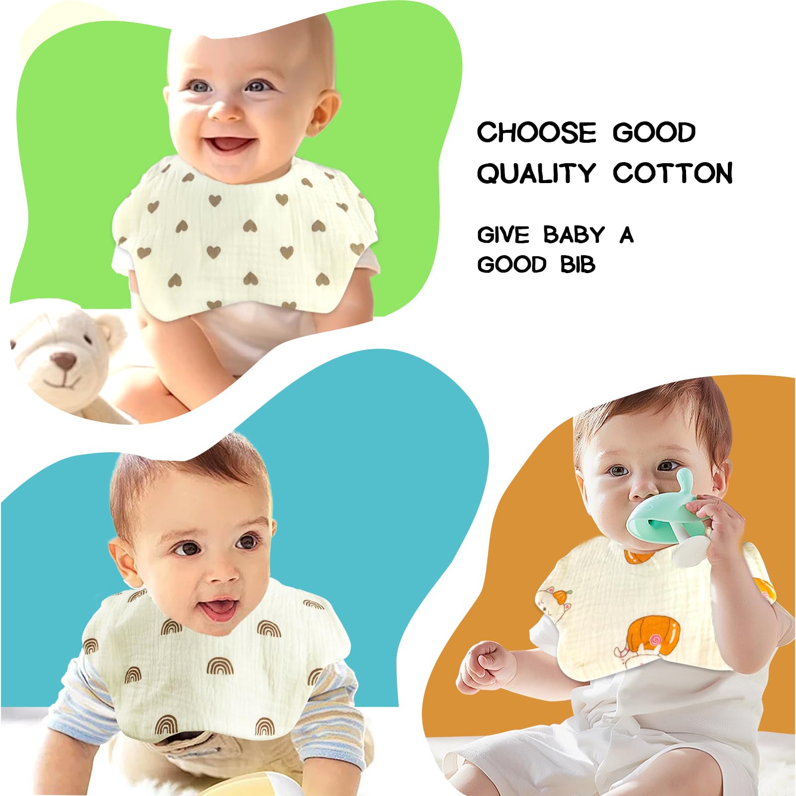 Baby Bibs Muslin Bibs for Baby Girl Boy for Drooling and Teething 10 Pack - Image 5