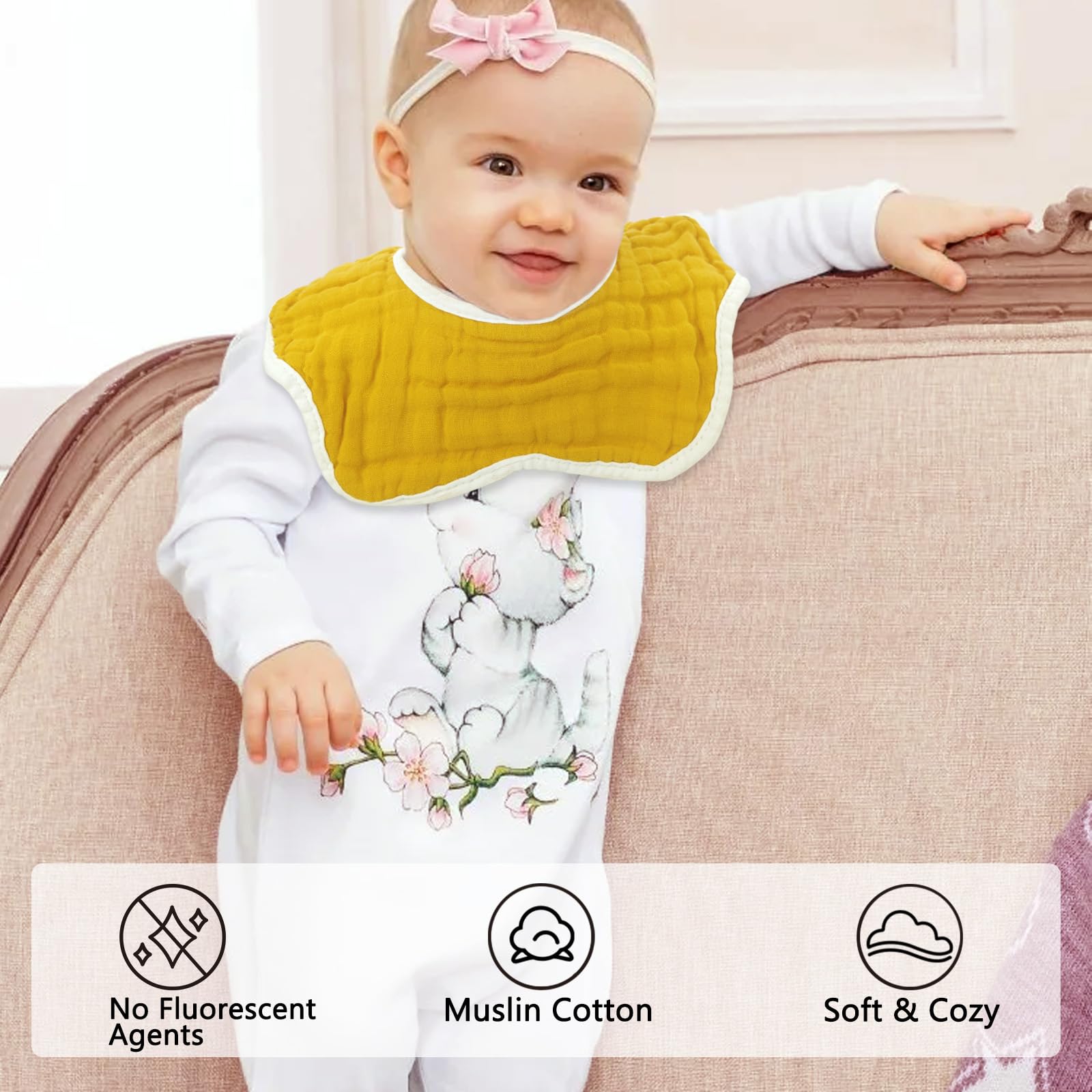 Baby Bibs Muslin Bibs for Baby Girl Boy for Drooling and Teething 10 Pack - Image 6