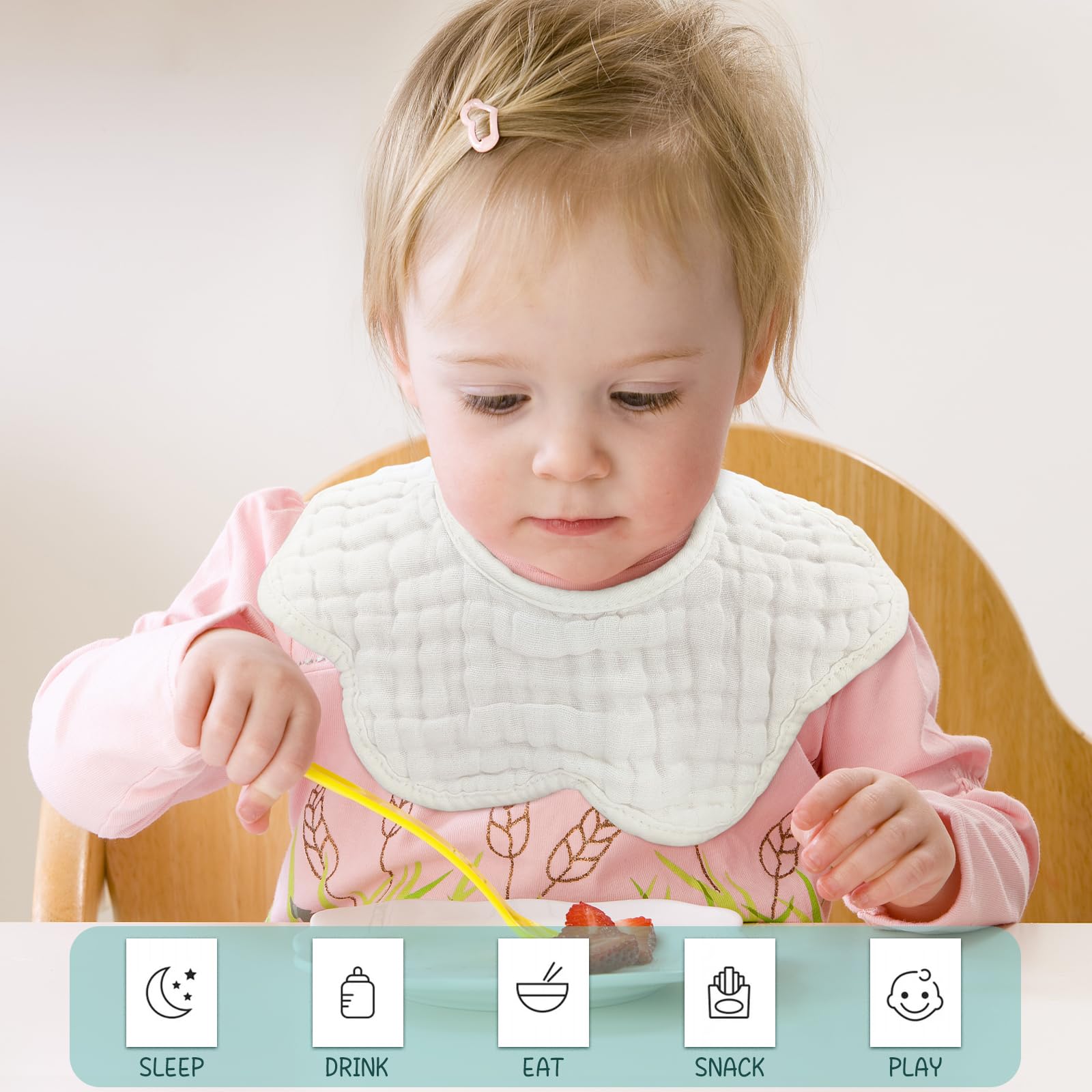 Baby Bibs Muslin Bibs for Baby Girl Boy for Drooling and Teething 10 Pack - Image 5