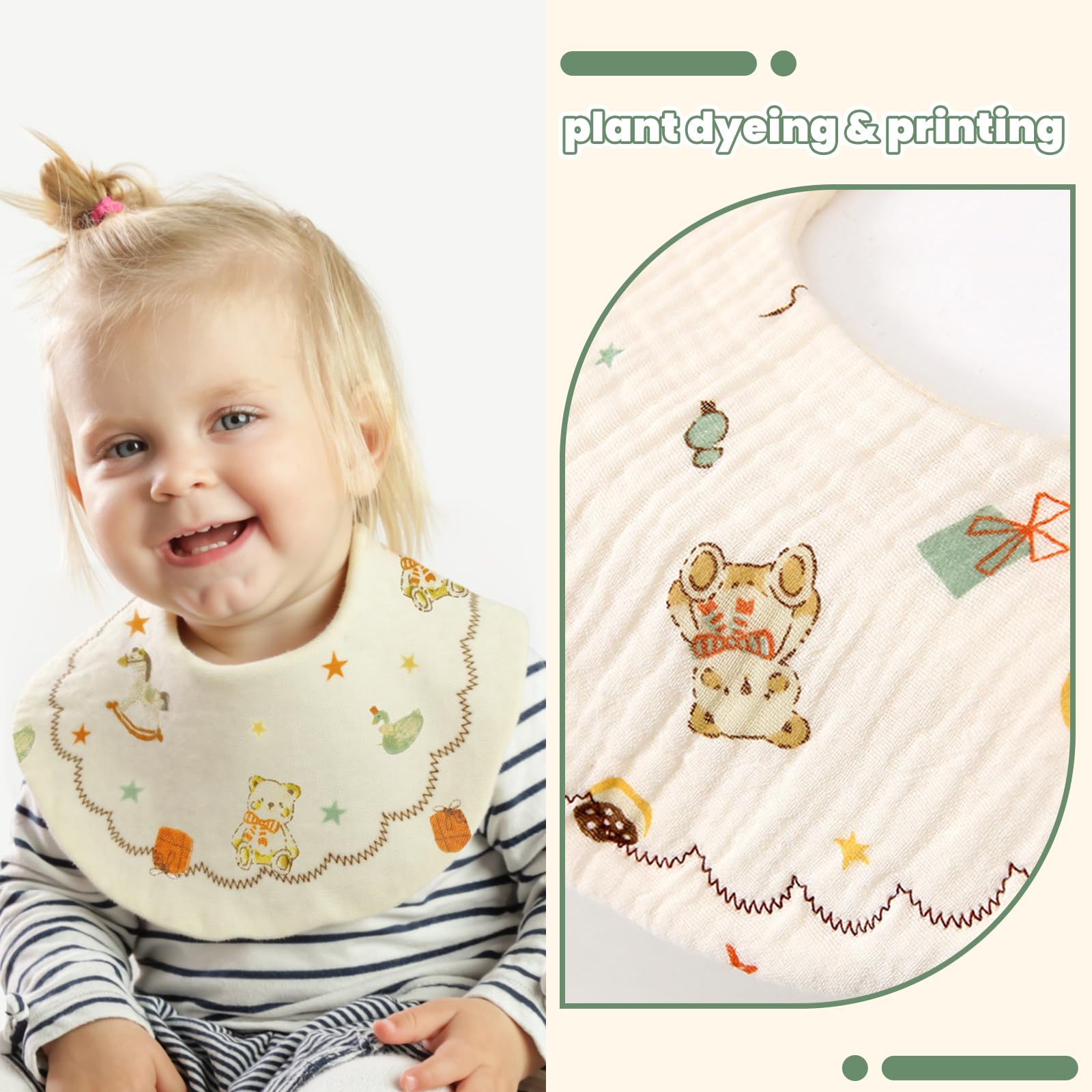 Baby Bibs Muslin Bibs for Baby Girl Boy for Drooling and Teething 10 Pack - Image 4