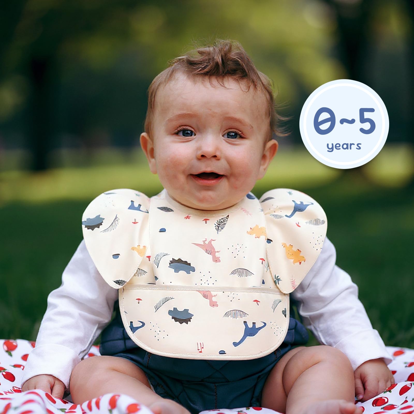 DOSMINE 5 Pack Baby Feeding Bibs with Waterproof Food Catcher - Adjustable, Wipeable & Mess Proof for 0-5 Years - Image 3