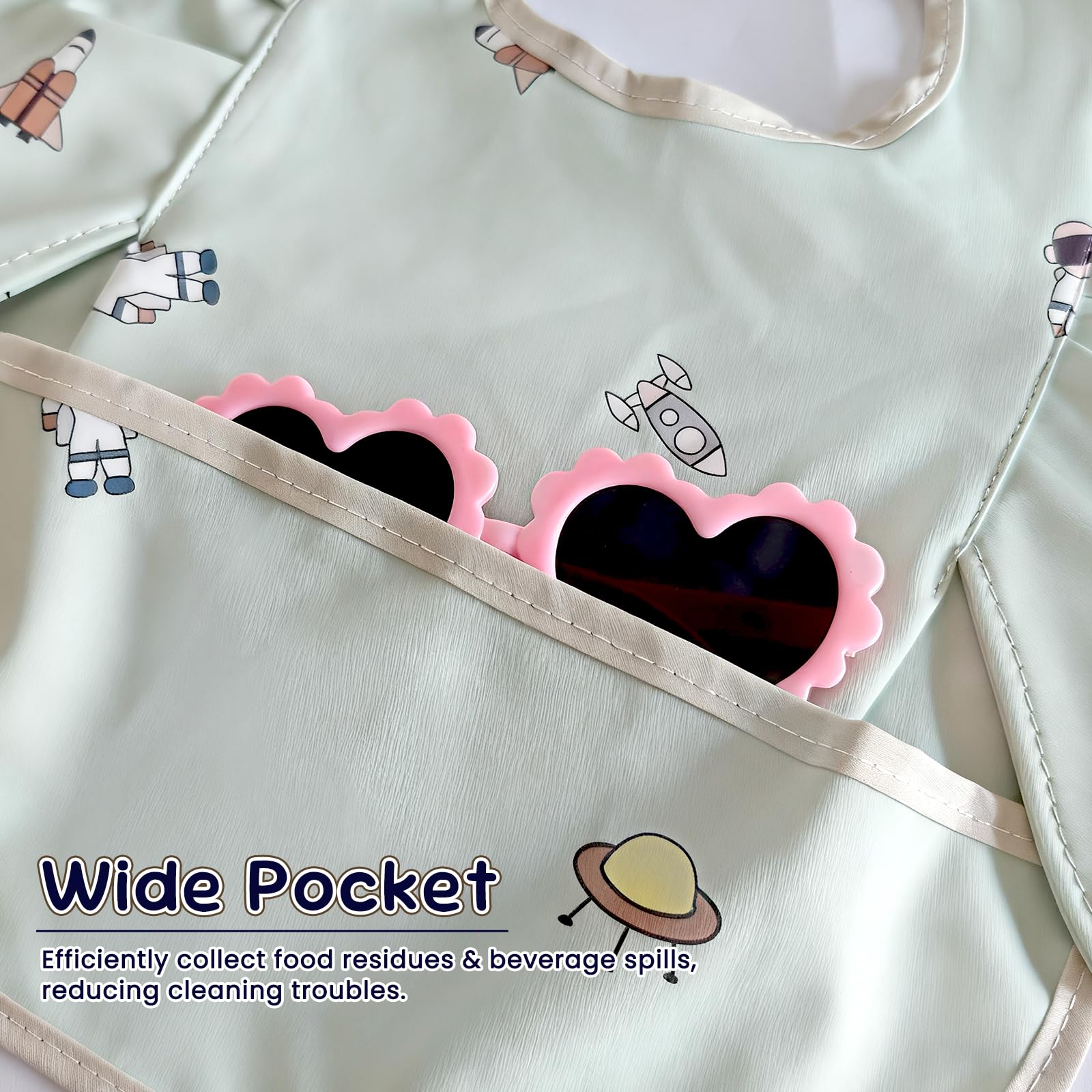 DOSMINE 5 Pack Baby Feeding Bibs with Waterproof Food Catcher - Adjustable, Wipeable & Mess Proof for 0-5 Years - Image 4