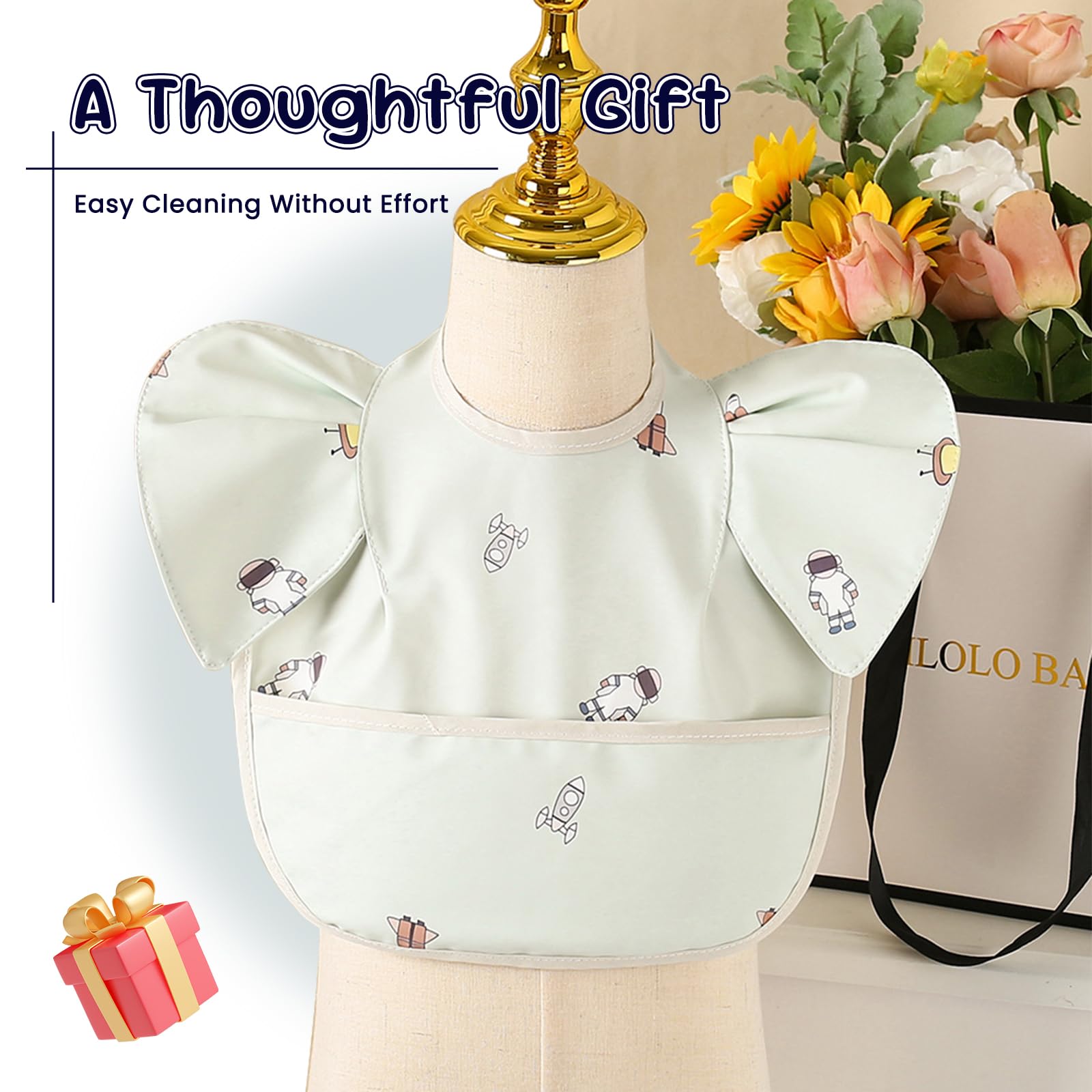DOSMINE 5 Pack Baby Feeding Bibs with Waterproof Food Catcher - Adjustable, Wipeable & Mess Proof for 0-5 Years - Image 8