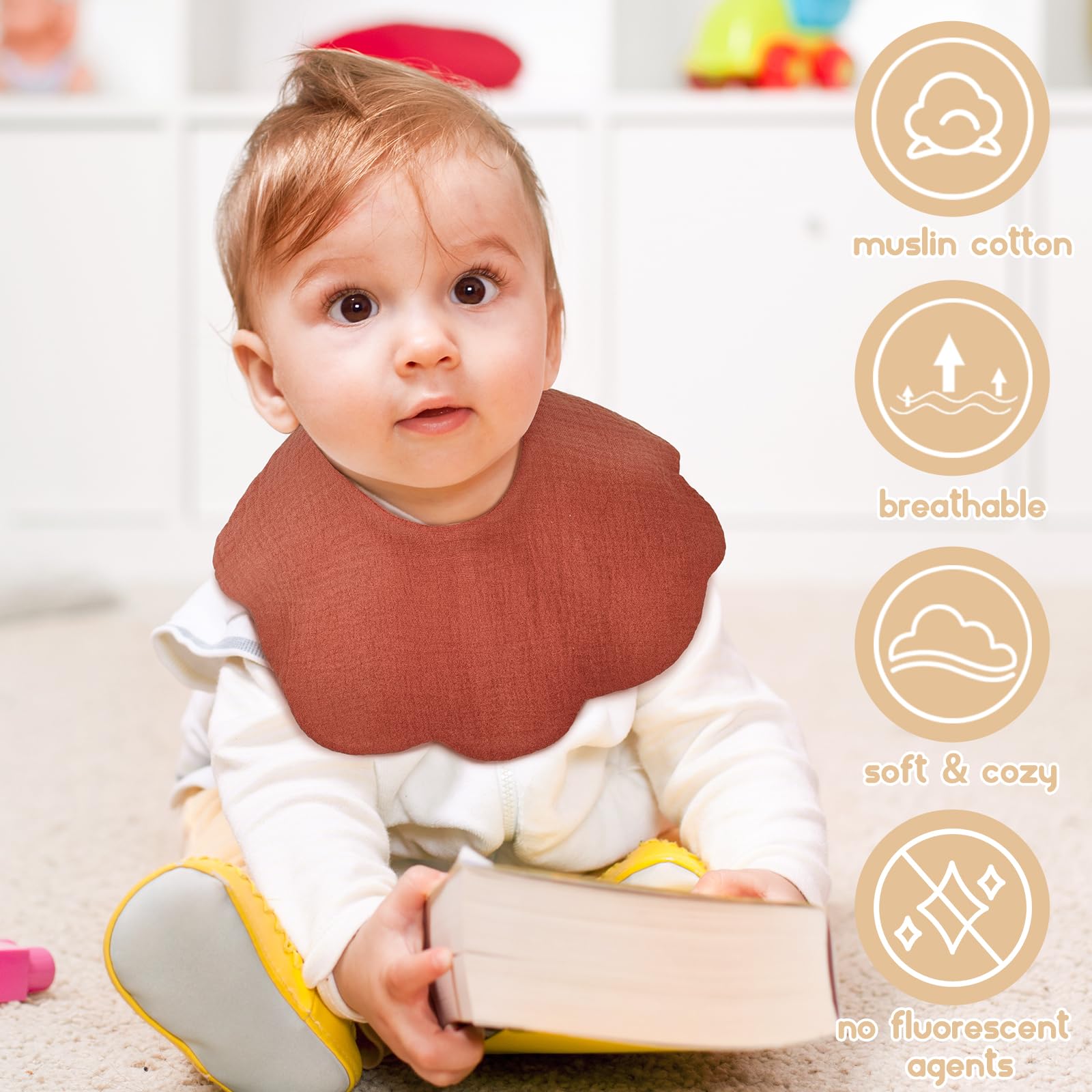 DOSMINE Baby Bibs Muslin Bibs 8 Pack for Drooling and Teething for Unisex Girls Boys - Image 4