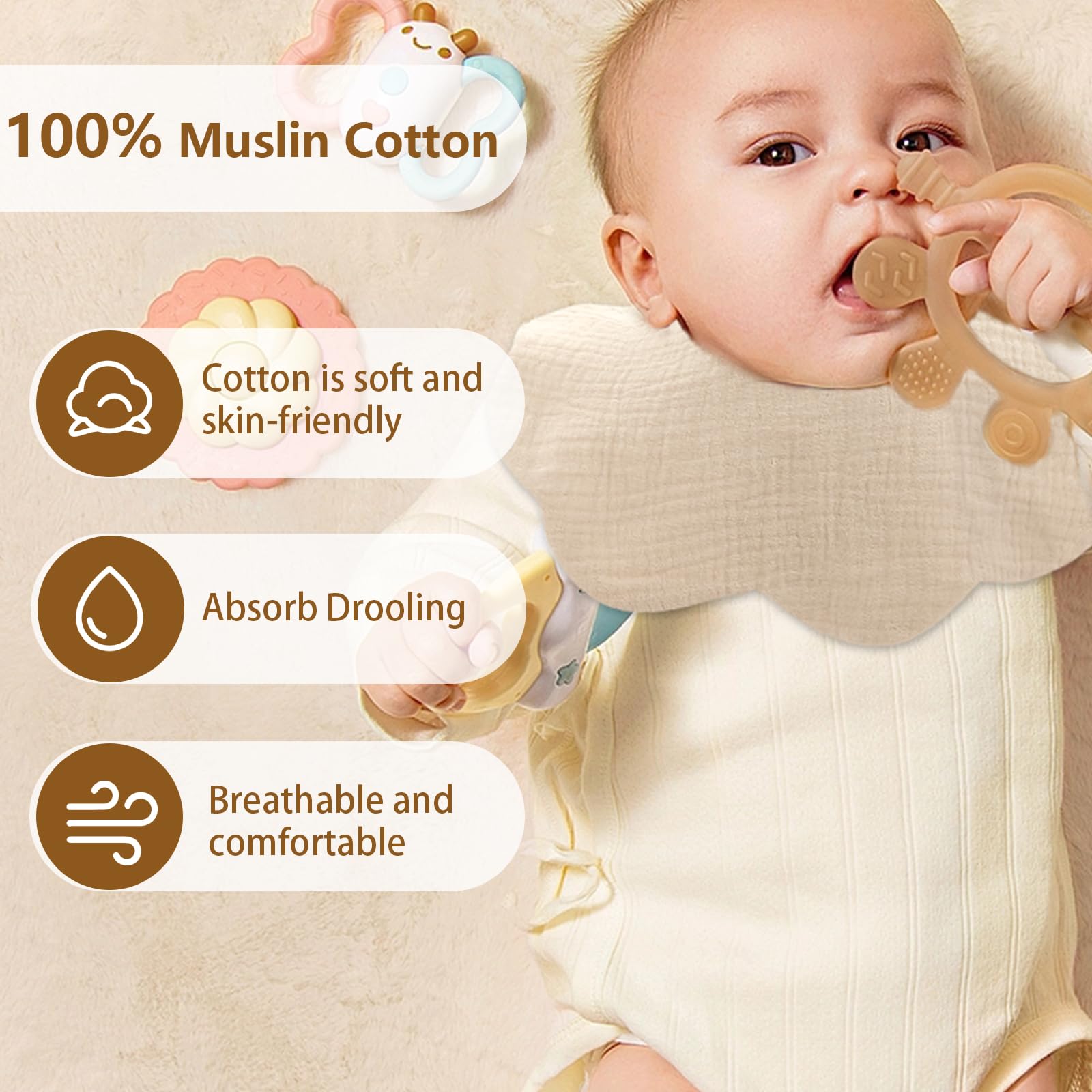 DOSMINE Baby Bibs Muslin Bibs 8 Pack for Drooling and Teething for Unisex Girls Boys - Image 4