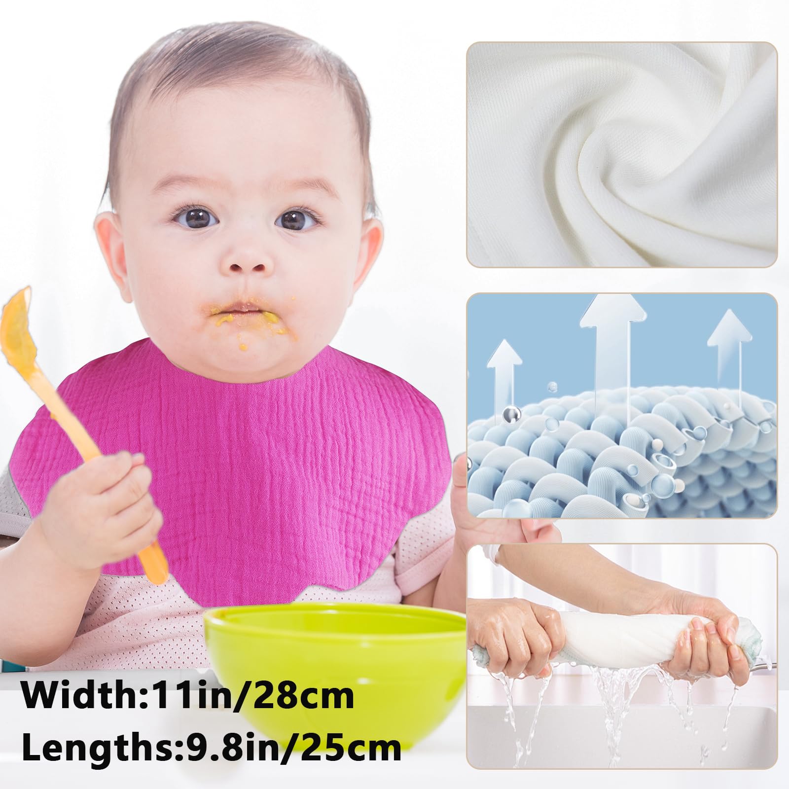 DOSMINE Baby Bibs Muslin Bibs 8 Pack for Drooling and Teething for Unisex Girls Boys - Image 3