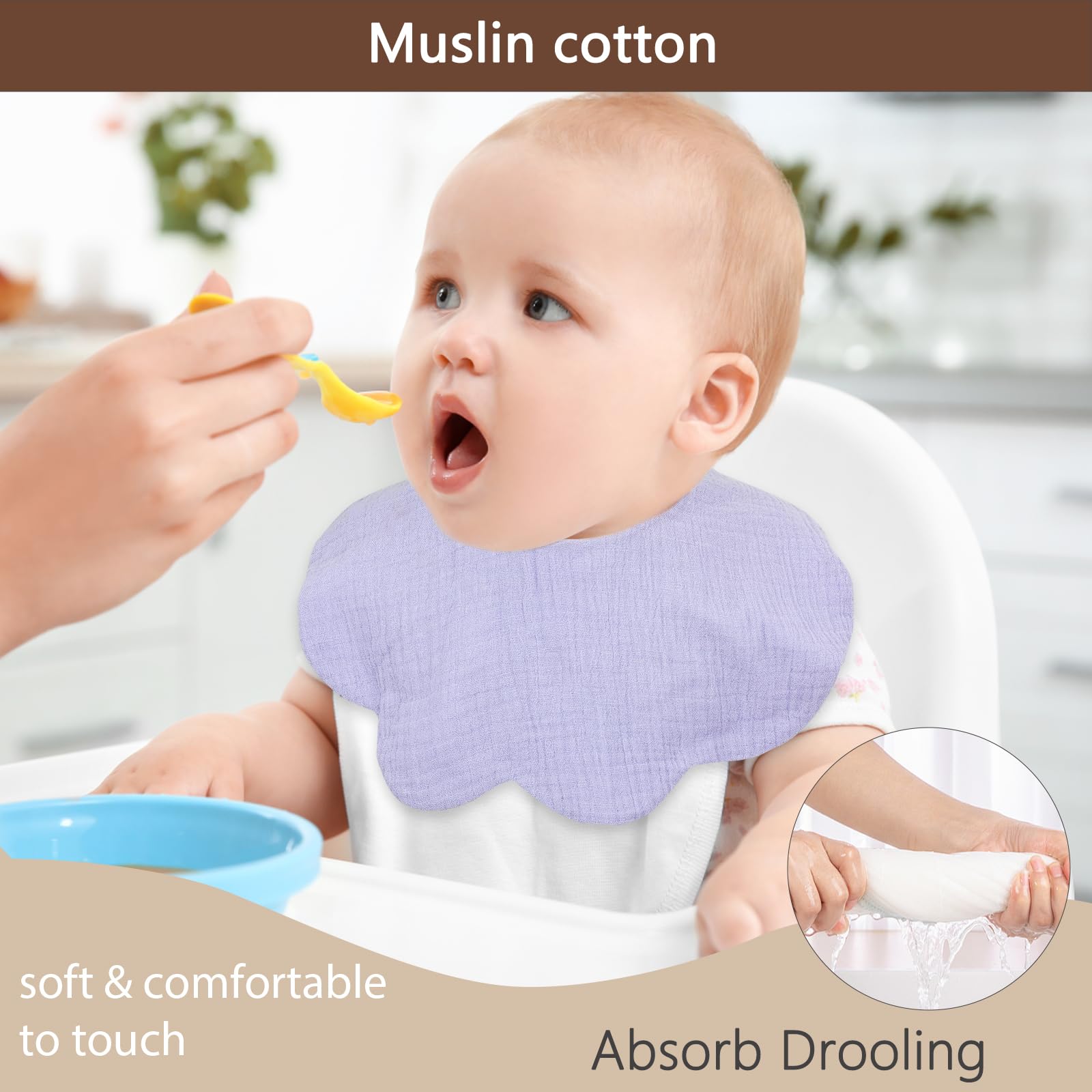 DOSMINE Baby Bibs Muslin Bibs 8 Pack for Drooling and Teething for Unisex Girls Boys - Image 4