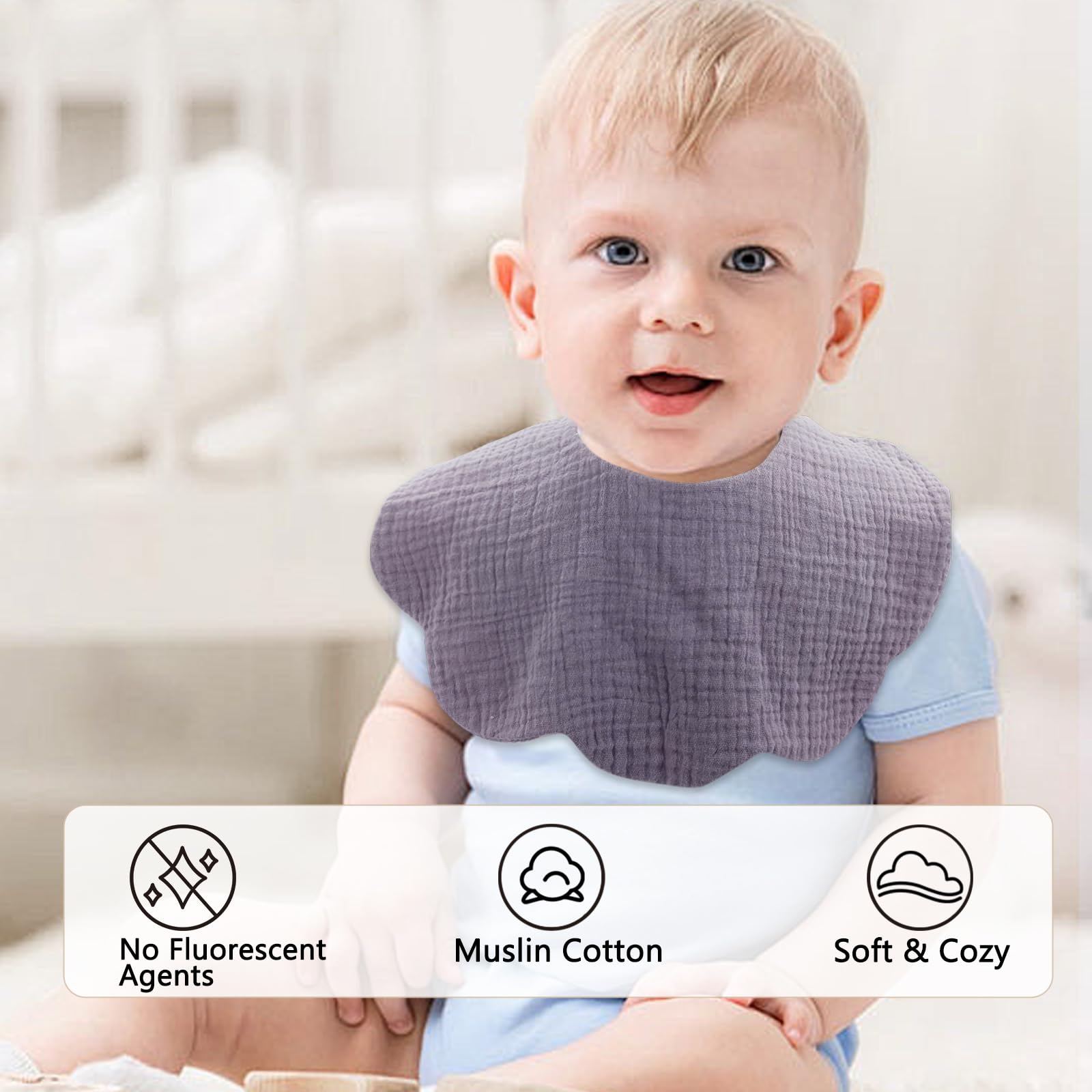 DOSMINE Baby Bibs Muslin Bibs 8 Pack for Drooling and Teething for Unisex Girls Boys - Image 5