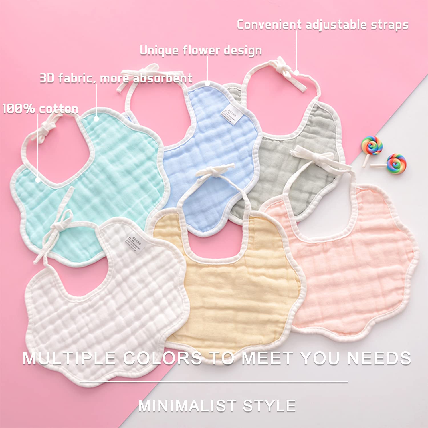 DOSMINE Muslin Baby Bibs for Drooling and Teething Newborn Drool Bibs for Baby Girl Boy - Image 3