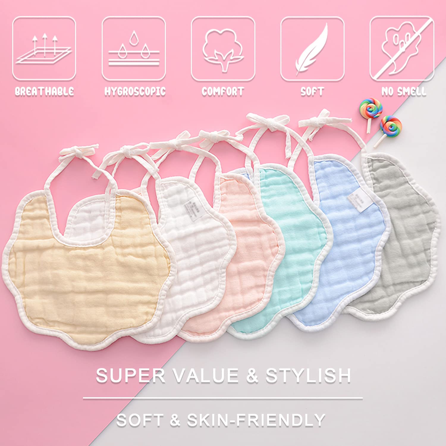 DOSMINE Muslin Baby Bibs for Drooling and Teething Newborn Drool Bibs for Baby Girl Boy - Image 4