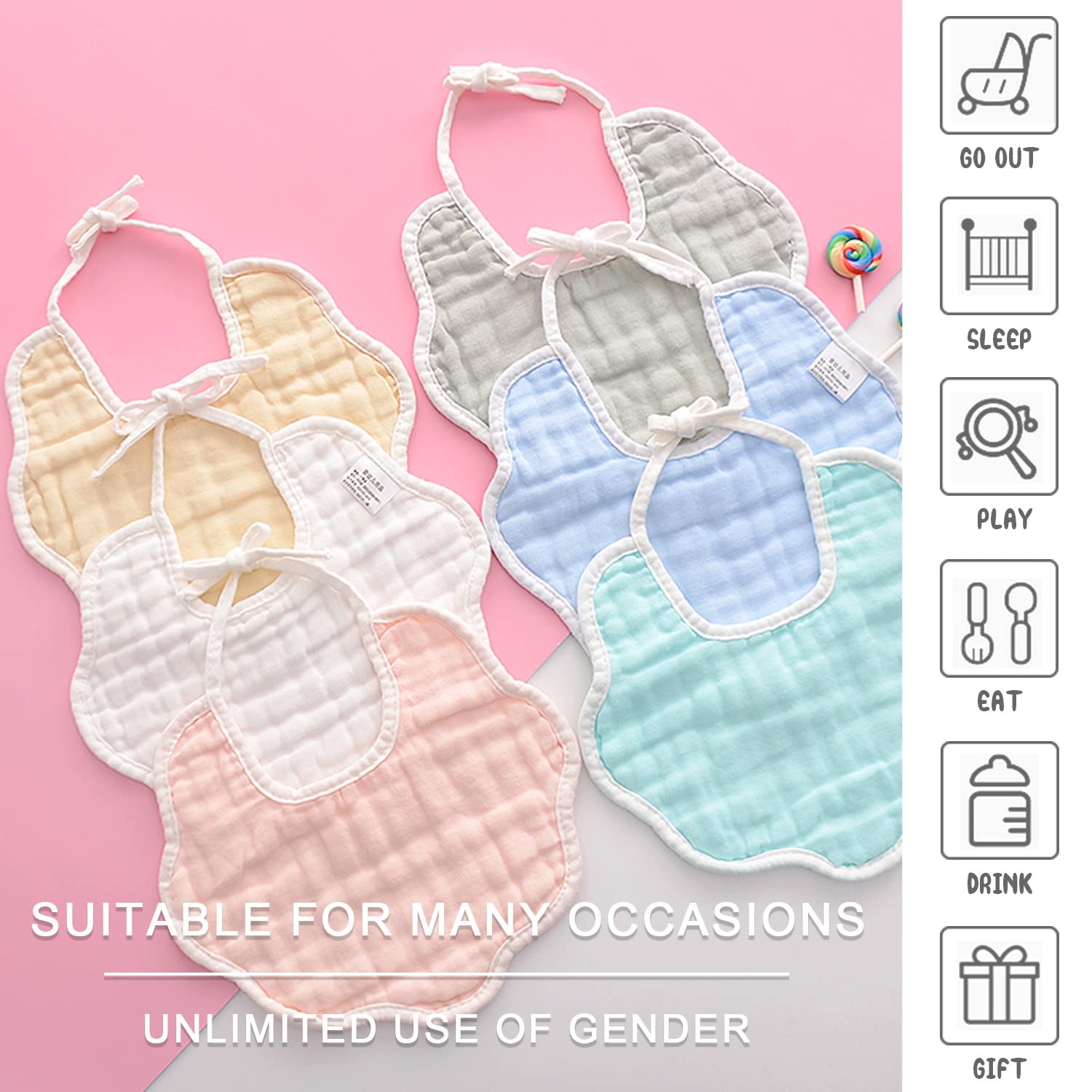 DOSMINE Muslin Baby Bibs for Drooling and Teething Newborn Drool Bibs for Baby Girl Boy - Image 5