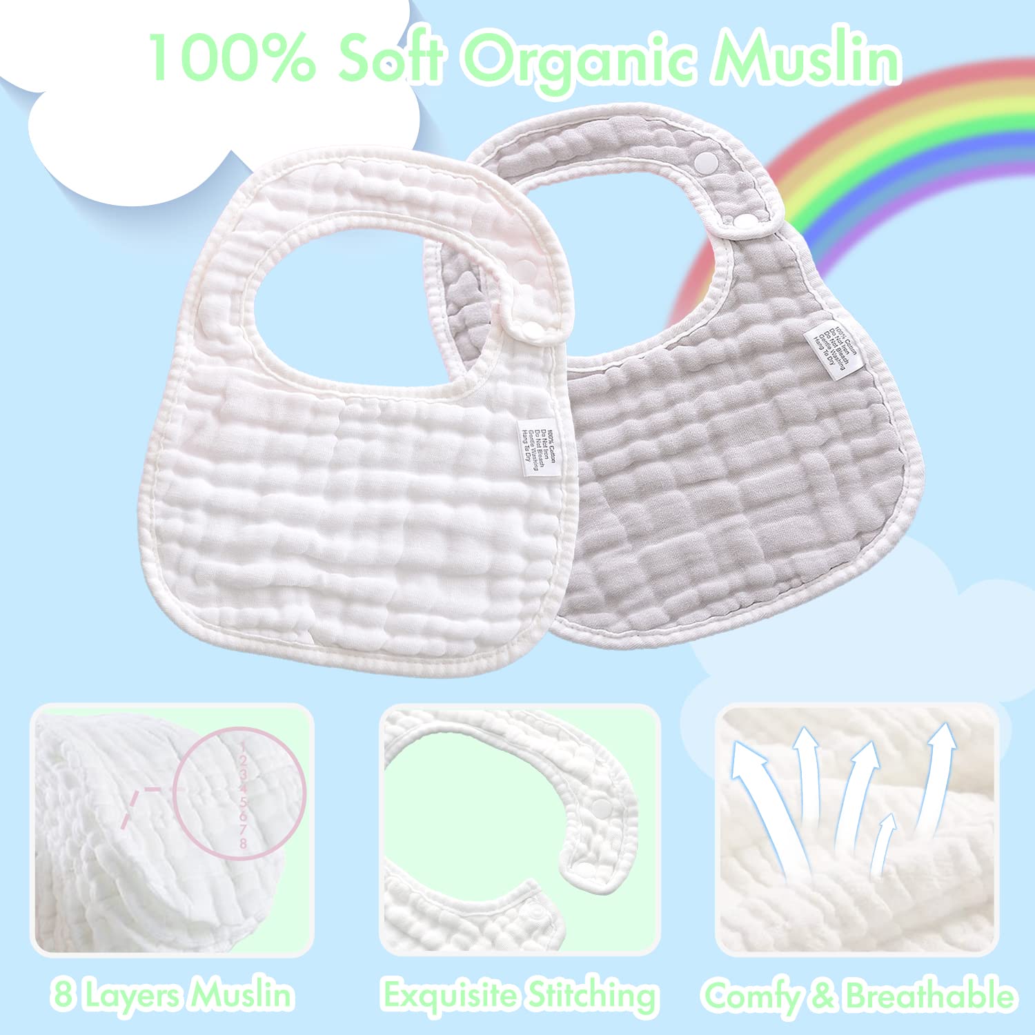 DOSMINE Muslin Baby Bibs for Drooling and Teething Newborn Drool Bibs for Baby Girl Boy - Image 6