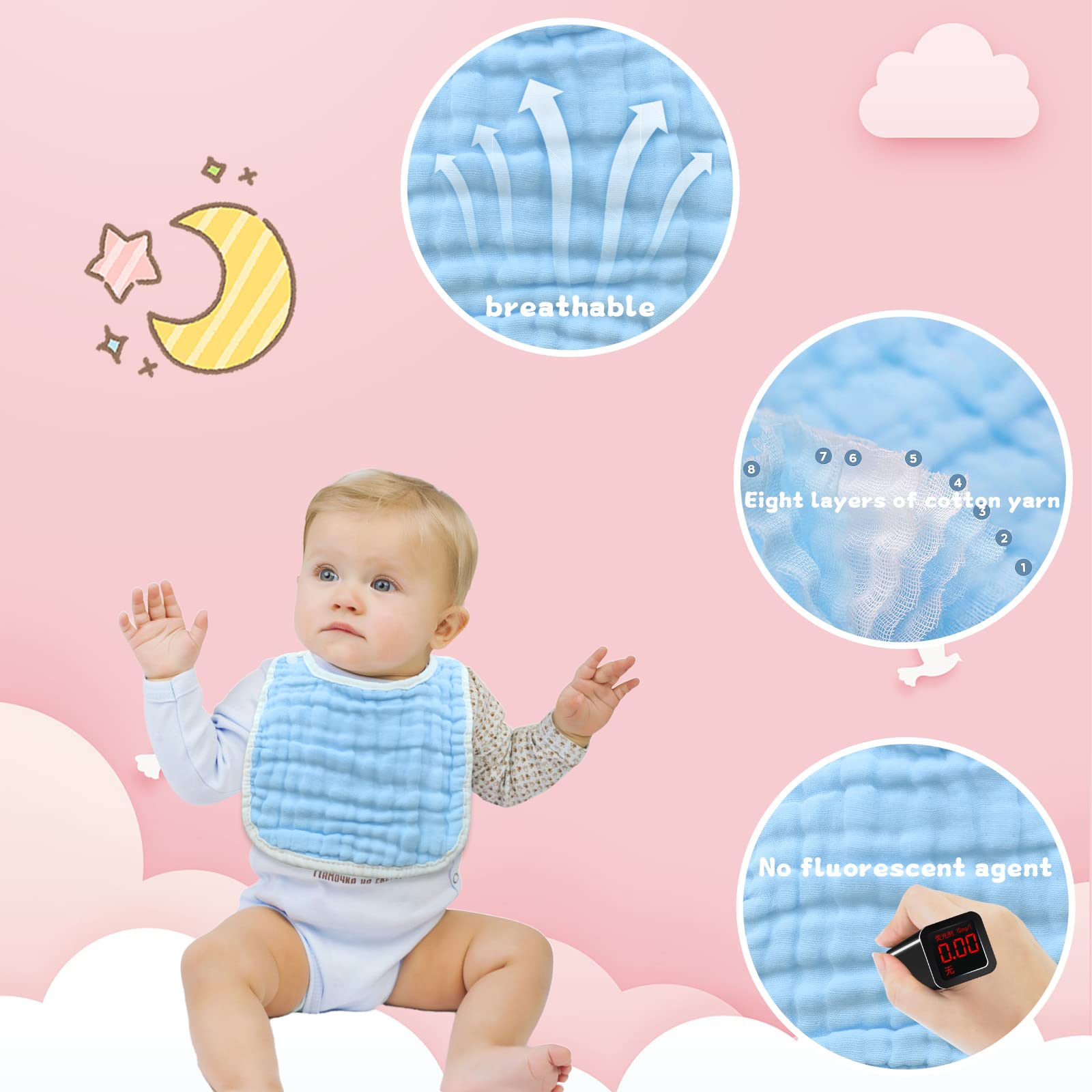 DOSMINE Muslin Baby Bibs for Drooling and Teething Newborn Drool Bibs for Baby Girl Boy - Image 4