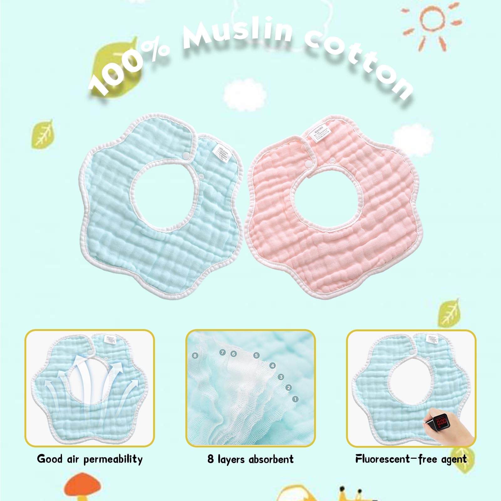 DOSMINE Muslin Baby Bibs for Drooling and Teething Newborn Drool Bibs for Baby Girl Boy - Image 4