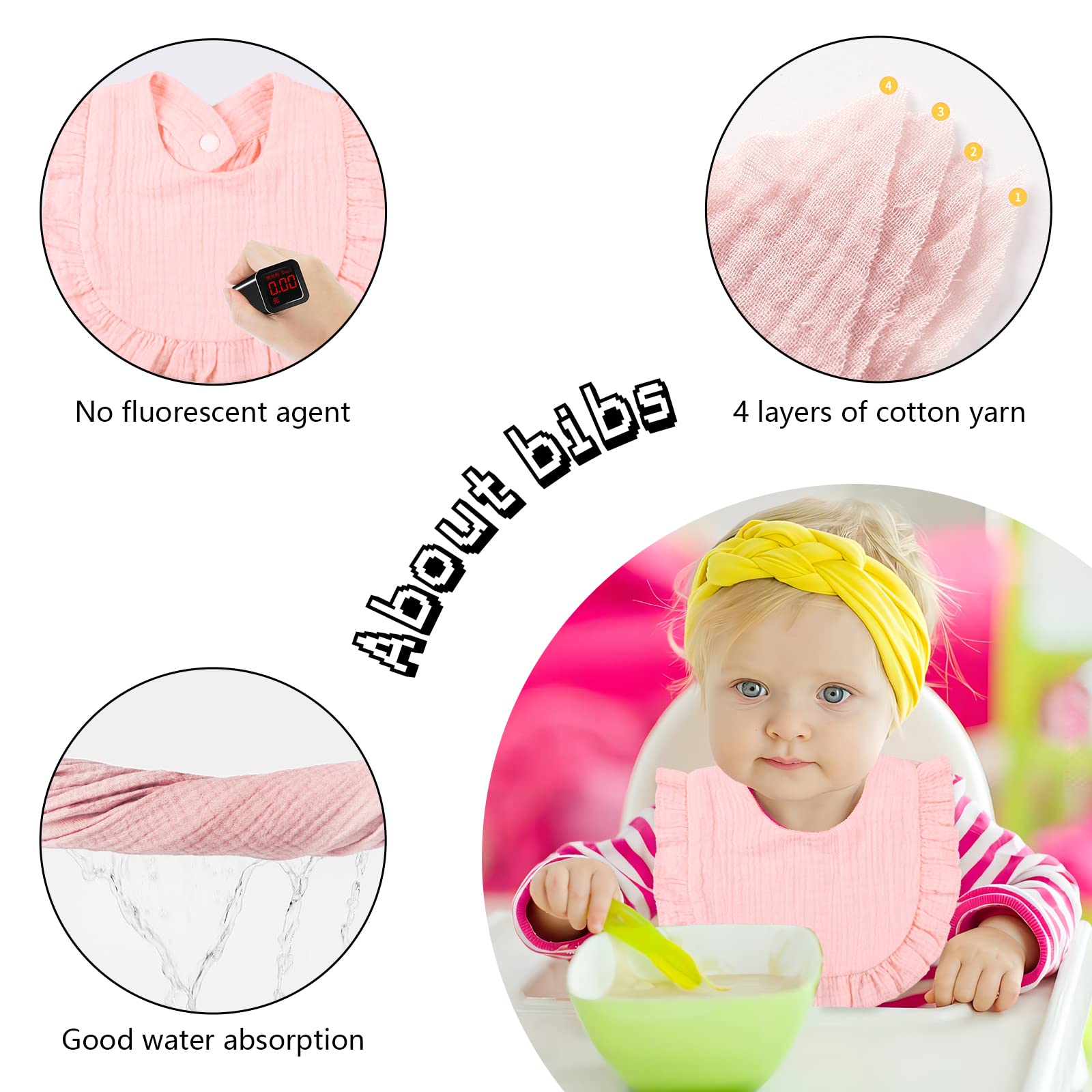 DOSMINE Muslin Baby Bibs for Drooling and Teething Newborn Drool Bibs for Baby Girl Boy - Image 3