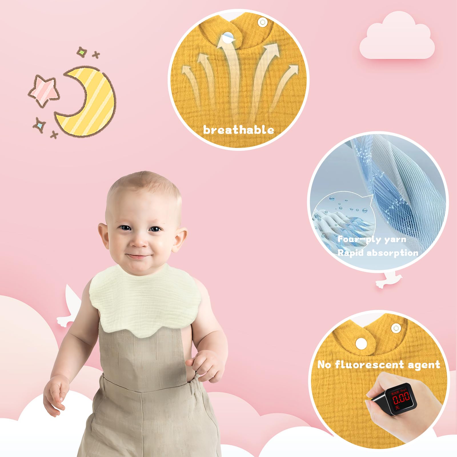 DOSMINE Muslin Baby Bibs for Drooling and Teething Newborn Drool Bibs for Baby Girl Boy - Image 4