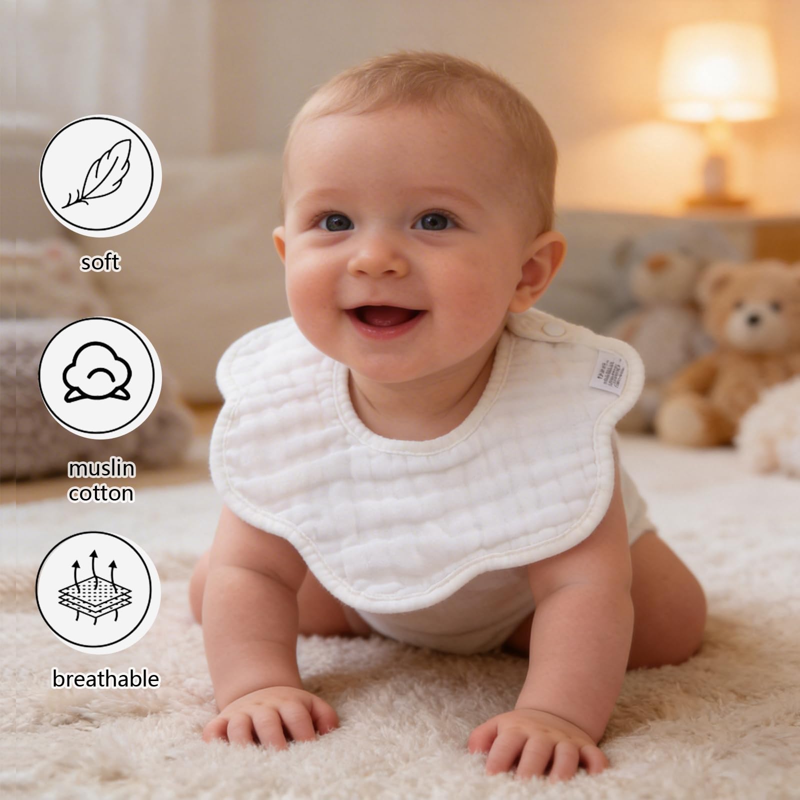 DOSMINE Muslin Baby Bibs for Drooling and Teething Newborn Drool Bibs for Baby Girl Boy - Image 4