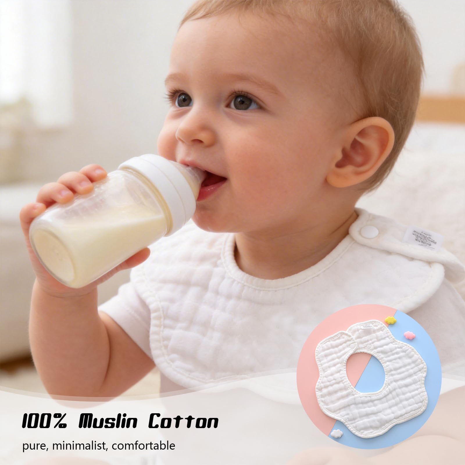 DOSMINE Muslin Baby Bibs for Drooling and Teething Newborn Drool Bibs for Baby Girl Boy - Image 6
