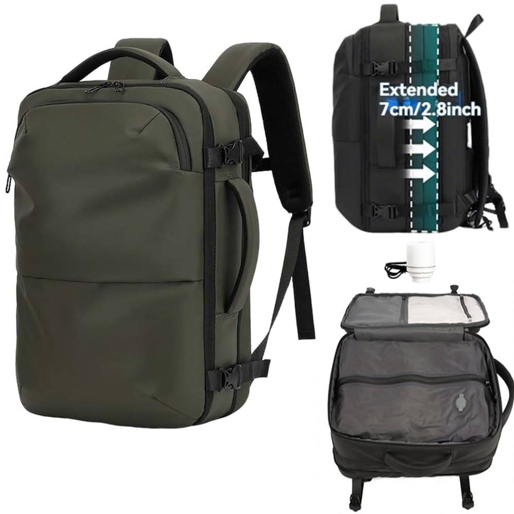 DOSMINE Vacuum Travel Backpack with Electric Pump Personal Item Carry on Backpacks Compression bags Casual Daypack Mochila de Viaje (Green)
